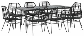9 részes fekete polyrattan üveg kerti étkezőgarnitúra