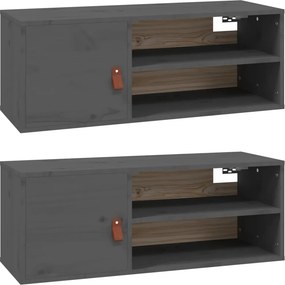 vidaXL 2 db szürke tömör fenyőfa faliszekrény 80 x 30 x 30 cm