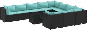 vidaXL 11 részes fekete polyrattan kerti ülőgarnitúra párnákkal