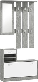 HOMCOM Modern Előtér Bútor Szett Cipőtartóval és Tükörrel, Kabát Akasztó 6 Satuval, 2 Állítható Polccal és Fa Fiókokkal, Előszobába, 90x24x177 cm, Feh