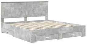 vidaXL Ágykeret fejtámlával fiókkal Beton Szürke 200 x 200 cm Faanyag