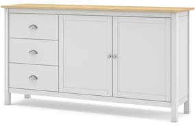 Fehér-natúr színű borovi fenyő alacsony komód 150x80,5 cm Misti – Marckeric