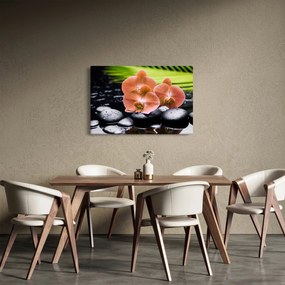 Kép - Narancssárga orchidea pálmalevelekkel (90x60 cm)