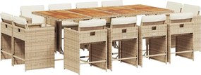 vidaXL 13 részes bézs polyrattan kerti étkezőgarnitúra párnákkal