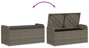 szürke polyrattan tárolópad párnával 115 x 51 x 52 cm