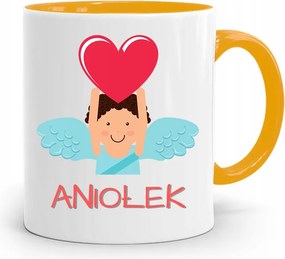 Sárga Bögre Gyerekeknek Kis Angyalka +név fényképes nyomattal