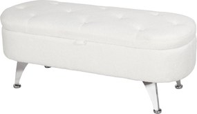 HOMCOM Párnázott Tároló Pad Teddy Velúr Hatással, Ottomán Fém Lábakkal, Padláda a Nappaliba, Hálószobába, Előszobába 114 x 47 x 46,5 cm, Fehér | Aosom