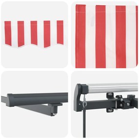 Kézi Behúzható Napellenző LED piros és fehér csíkkal 450x300 cm