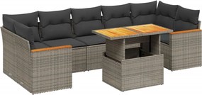 vidaXL 8 részes szürke polyrattan kerti ülőgarnitúra párnákkal