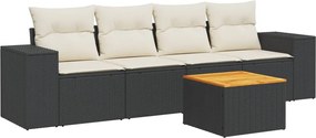 vidaXL 5 részes fekete polyrattan kerti kanapészett párnákkal