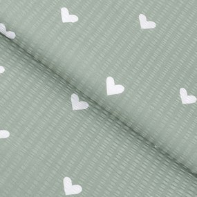Goldea pamut krepp anyag - szívecskék, zsálya színű alapon 160 cm