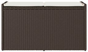 Barna polyrattan kültéri tárolópad párnával 100 cm
