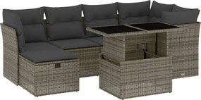 vidaXL 7 részes szürke polyrattan kerti ülőgarnitúra párnákkal