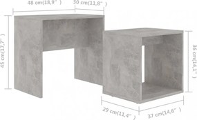 betonszürke szerelt fa dohányzóasztal szett 48 x 30 x 45 cm