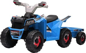 HOMCOM Elektromos Quad Gyerekeknek 6V, Játékautó 1.5-3 Éves Gyermekeknek, Elektromos Autó Trailerszel, 2.5 km/h, Fém, 106 x 41.5 x 48.5 cm, Kék | Aoso