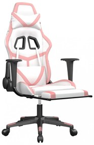 fehér és rózsaszín műbőr játékszék lábtartóval