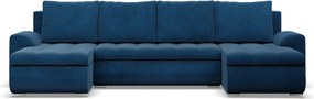 Tokio U alakú sarokkanapé, 3 ágyneműtartóval, kordbársony, univerzális oldal, kék