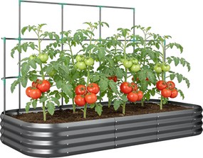 Outsunny horganyzott magasított ágyás kordonráccsal, horganyzott fém kaspó védőéllel és kesztyűvel — 220 x 110 x 150 cm, sötétszürke | Aosom