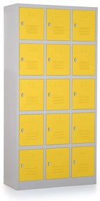 Fém szekrény - 15 doboz, 90 x 40 x 185 cm, csavaros zár, sárga - ral 1023