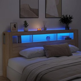 sonoma tölgy színű szerelt fa LED-es fejtámla 220x18,5x103,5 cm