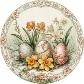 Kerek tányéralátét x4 húsvéti virágok és húsvéti tojások motívummal