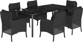 vidaXL 7 részes fekete polyrattan kerti étkezőgarnitúra párnával