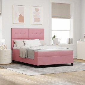 Boxspring Ágy Mattal Rózsaszín 140x190 cm Bársony