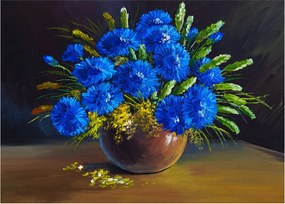 Kék virágok képe egy vázában (70x50 cm)