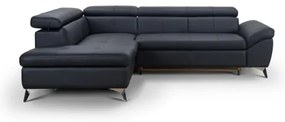 Fekete, balos, bőrkárpitos, L-alakú SALERNO II sarokkanapé, ággyá nyitható