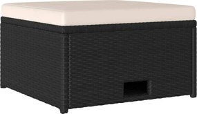 4-részes fekete polyrattan kerti bútorszett párnákkal