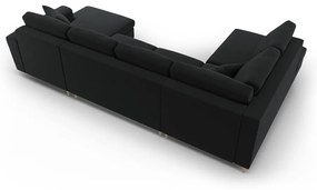 Fekete bársony kinyitható tárolóhelyes sarokkanapé (bal oldali-U alakú) Kyoto – Cosmopolitan Design