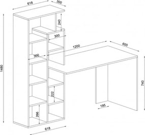 Polcos íróasztal 120x73,5x150cm barna FUR1240-1