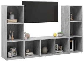 3 db betonszürke szerelt fa TV-szekrény 107 x 35 x 37 cm