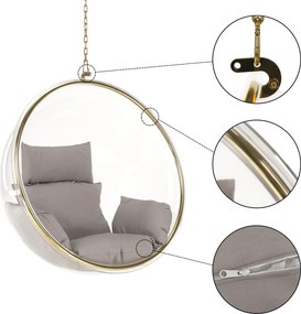Függő fotel, átlátszó/arany/szürke, BUBBLE NEW TYP 1