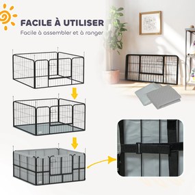 PawHut Kutyaszülő Box, Kutyaszülő Készlet Zárható Ajtóval, Oxford 600D Anyag, Mosható Pad, Kutyafogadó, Acél, 122 x 122 x 60 cm, Fekete | Aosom