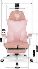 Forgószék gaming lábtartóval rózsaszín/fehér. BING