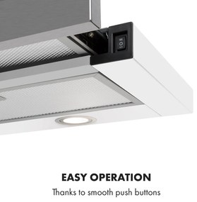 Klarstein Mariana 90, kihúzható páraelszívó, 90 cm, 500 m³/ó, elszívás, LED, fehér