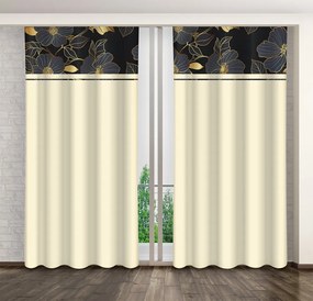 Klasszikus krémszínű függöny arany virágokkal Szélesség: 160 cm | Hossz: 270 cm