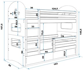 Emeletes ágy 80 x 160 cm Domur (fehér + rózsaszín) (ágyrácsokkal és tárolóhellyel). Akció -29%. 1056513