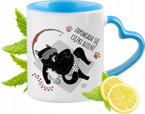 Cicák Cica Bögre Kék Szív Alakú Füllel Ajándék