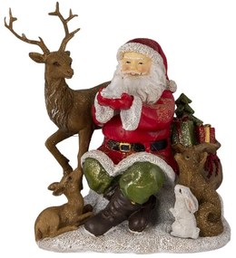 Télapó rénszarvassal erdei állatokkal karácsonyi dekorációs figura