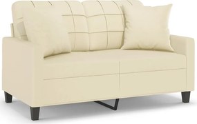 vidaXL 2 személyes krémszínű műbőr kanapé díszpárnákkal 120 cm