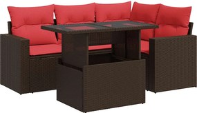vidaXL 5 részes barna polyrattan akácfa kerti ülőgarnitúra párnával