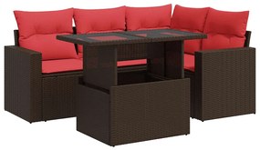 vidaXL 5 részes barna polyrattan akácfa kerti ülőgarnitúra párnával