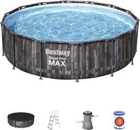 NAXOS Fa hatású fémvázas medence szett 427x107 cm