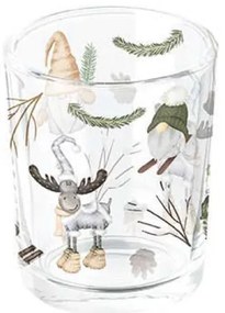 Karácsonyi üveg mécsestartó 5,5x6 cm Forest gnomes