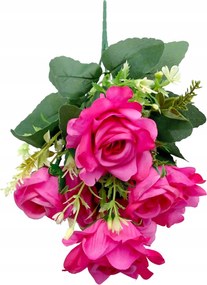 Virágcsokor műrózsa sötét rózsaszín dekoratív ág 32 cm