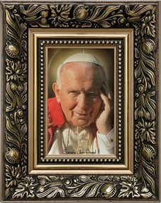 Vászonkép 25x20 Szent II. János Pál Pápa Arany Díszített Fa Keret