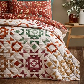 Bézs steppelt ágytakaró 220x230 cm Autumn Patchwork Geo – Catherine Lansfield