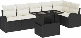 vidaXL Kerti Kanapé Szett 7 pcs Fekete és krémszínű polirattan